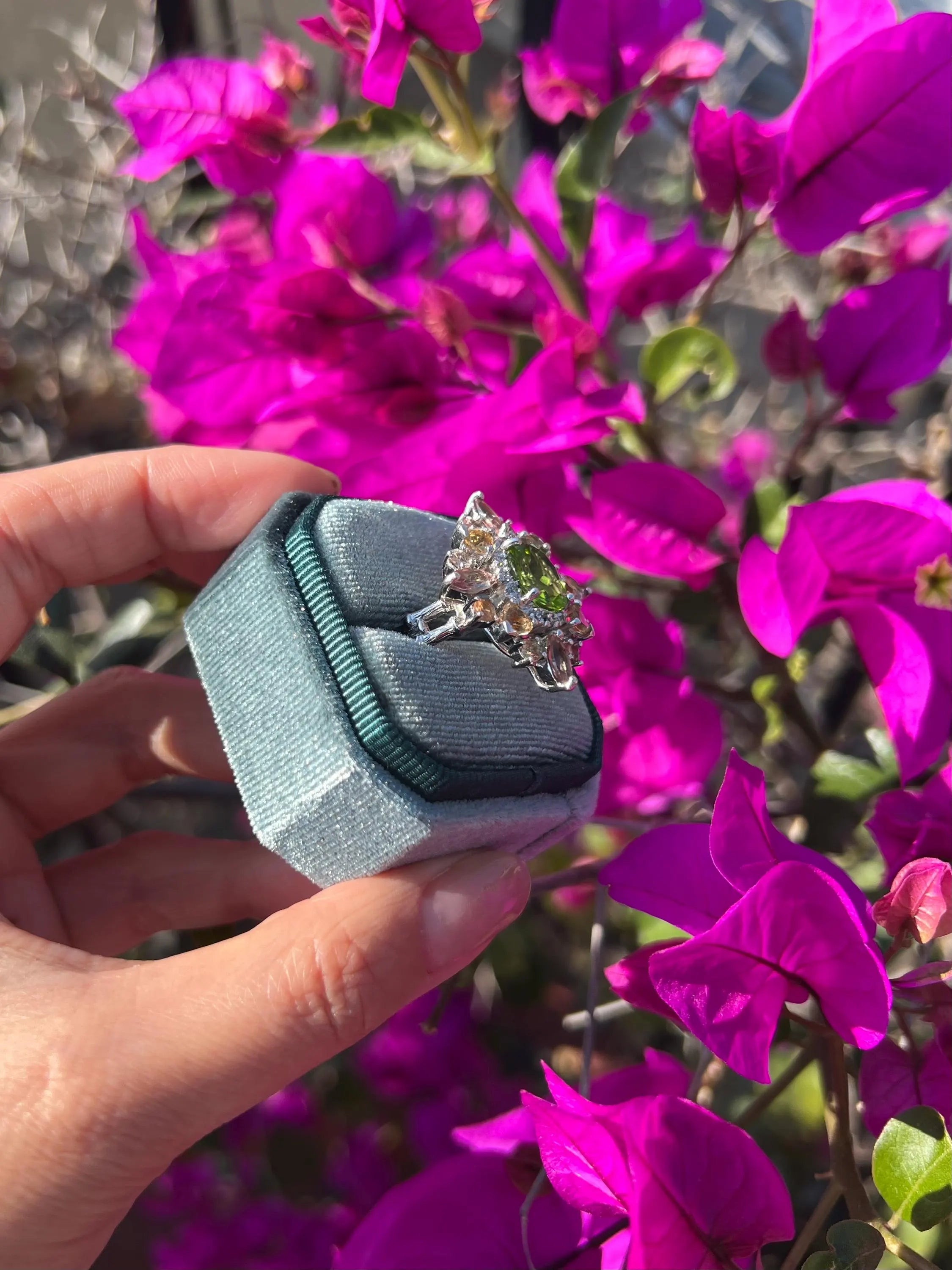 Top-Grade Natural Burmese Peridot Ring with Tourmaline Accents