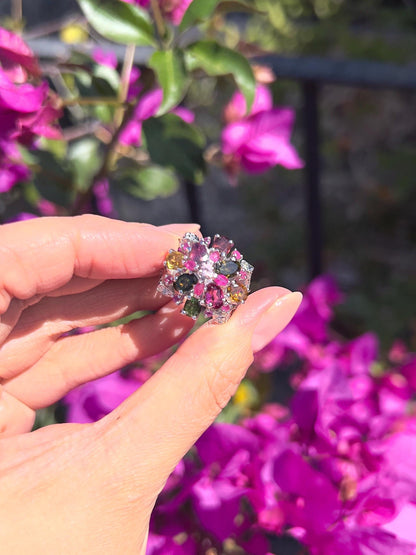 Natural Candy Tourmaline Floral Ring