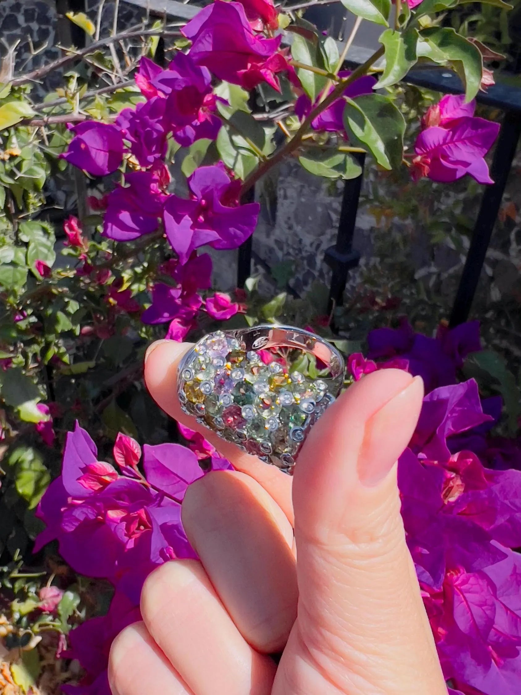 Natural Multi-Color Tourmaline & Sapphires Barrel Ring