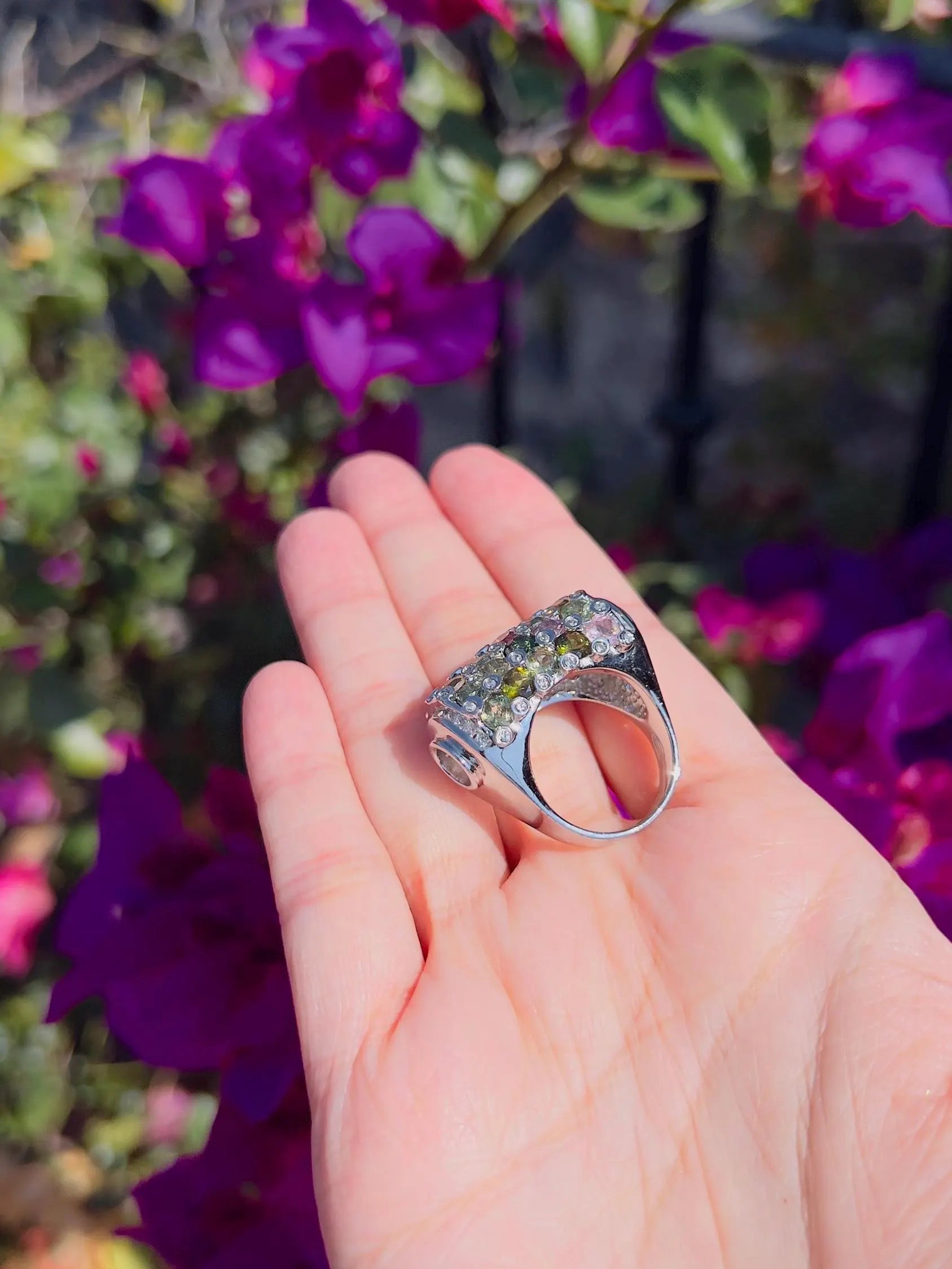 Natural Multi-Color Tourmaline & Sapphires Barrel Ring