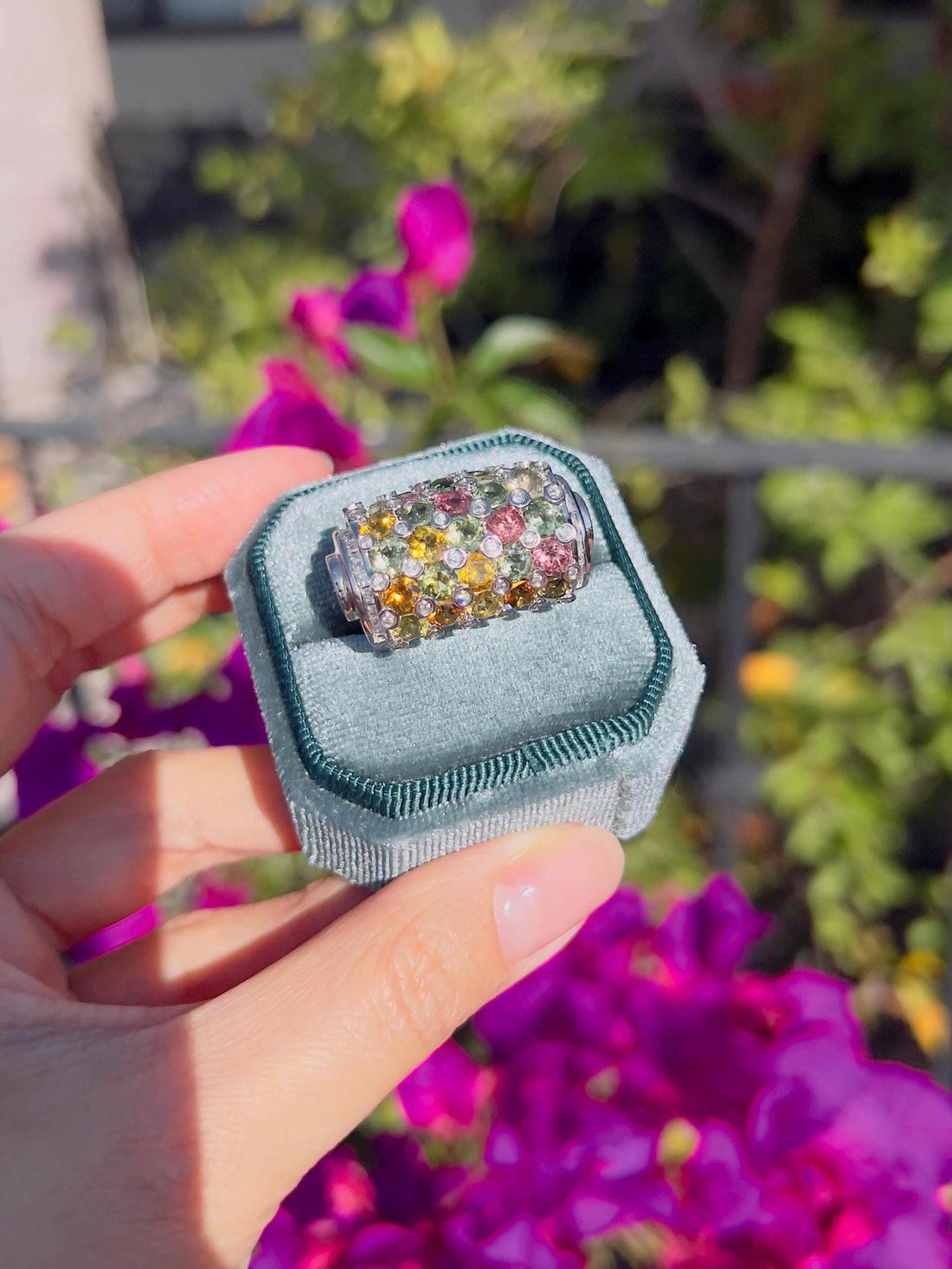 Natural Paraiba Multi-Color Tourmaline Barrel Ring