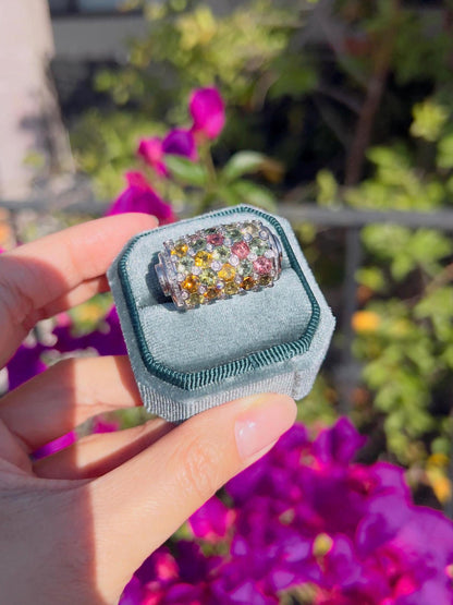 Natural Paraiba Multi-Color Tourmaline Barrel Ring