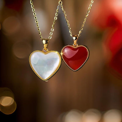 18K Solid Gold Heart Reversible Pendant Necklace