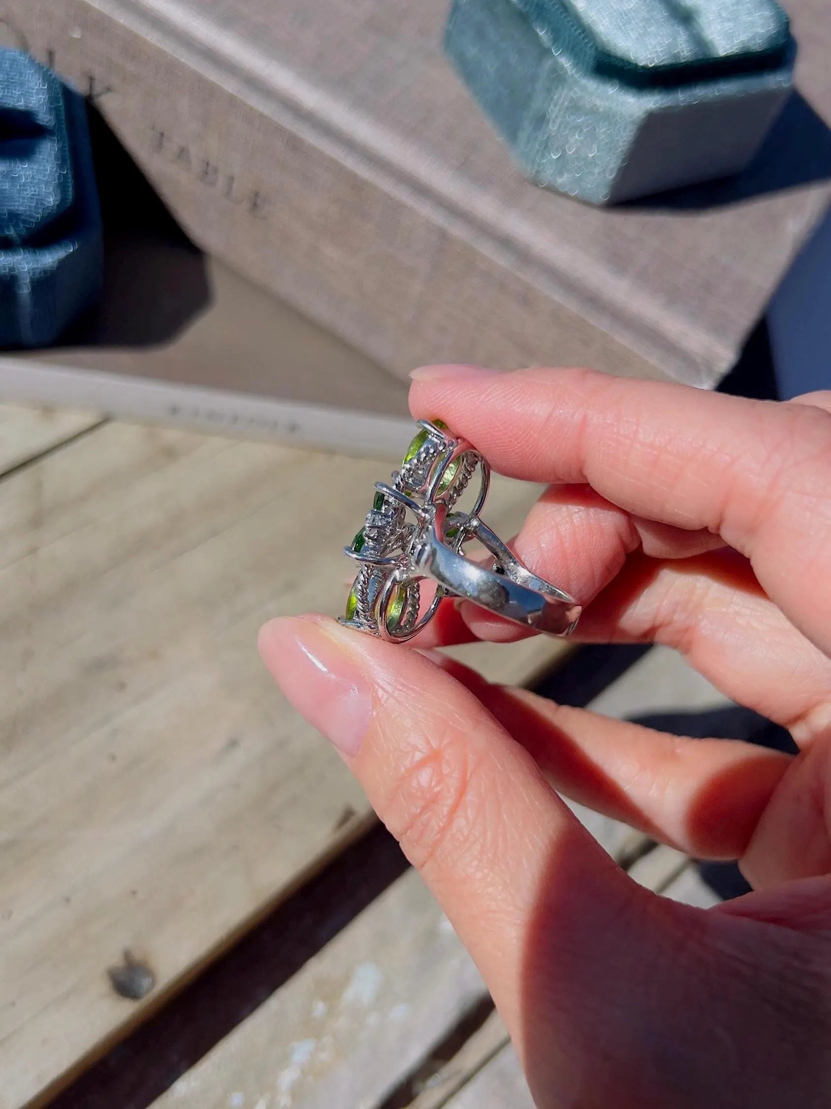 Natural Burmese Peridot Ring with Tourmaline Accents Cocktail Ring