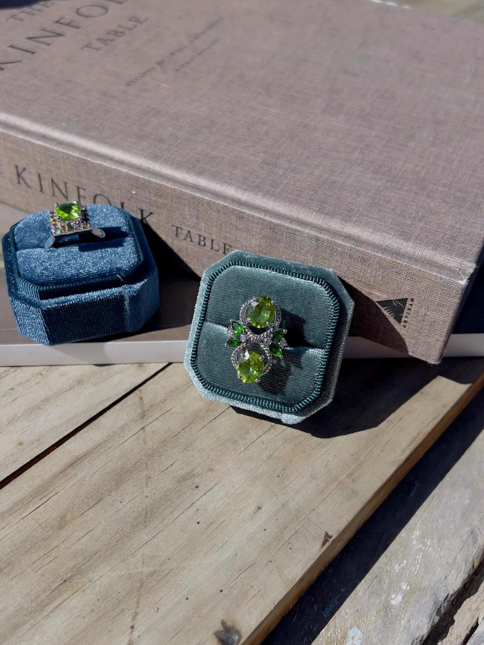 Natural Burmese Peridot Ring with Tourmaline Accents Cocktail Ring