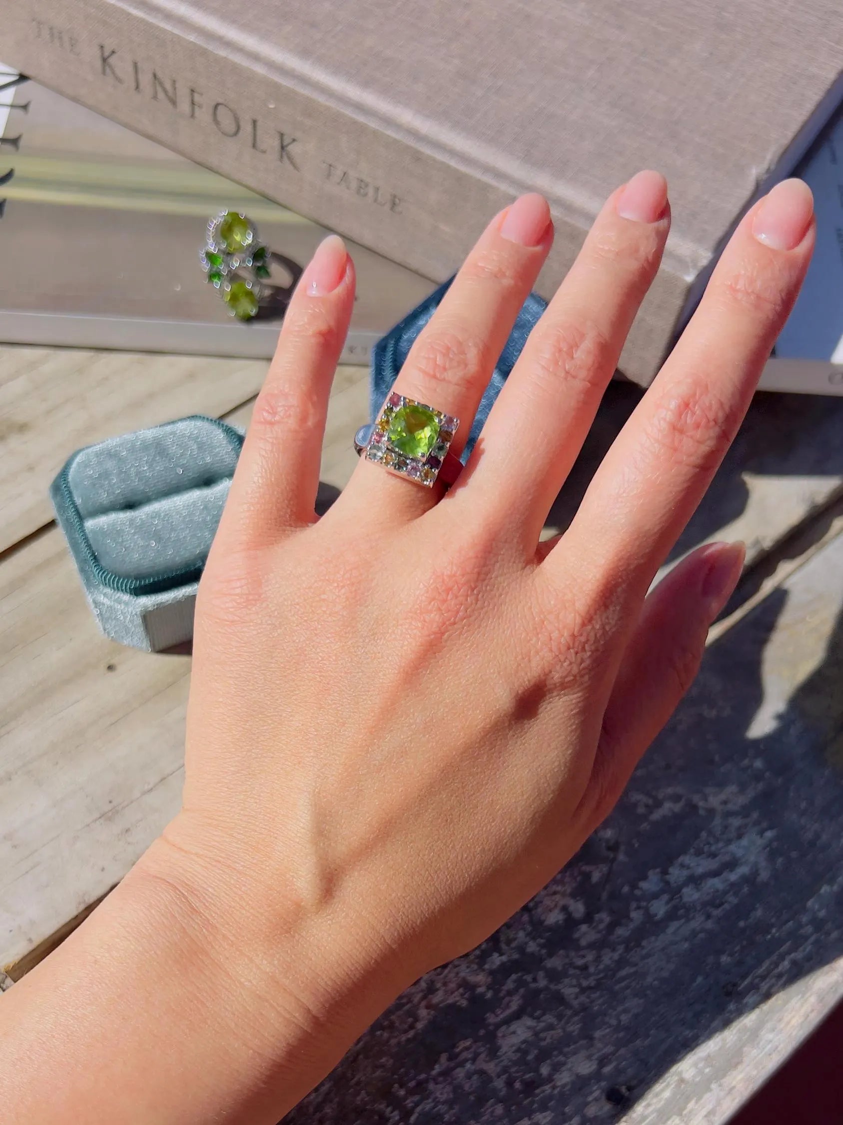 Top-Grade Natural Burmese Peridot Ring with Candy Tourmaline