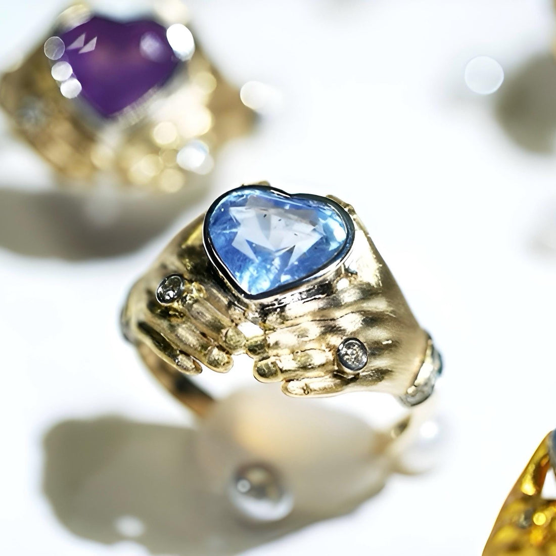 Natural Blue Sapphire and Diamonds 18k Solid White Gold Ring