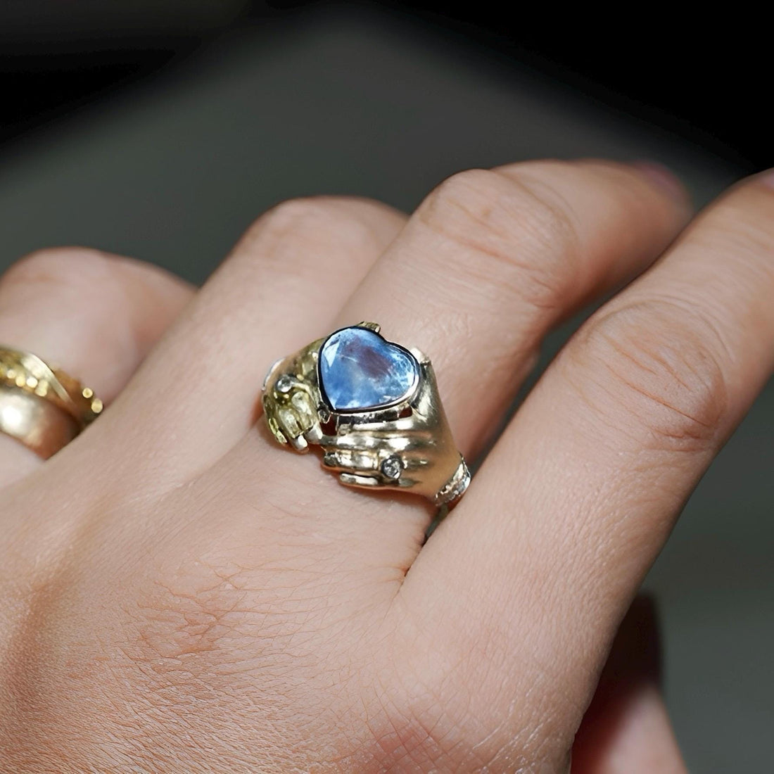 Natural Blue Sapphire and Diamonds 18k Solid White Gold Ring