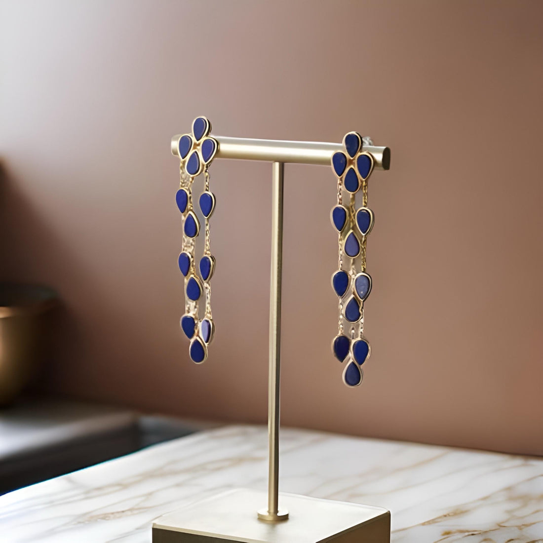 Lapis Lazuli Teardrop Tassel Earrings