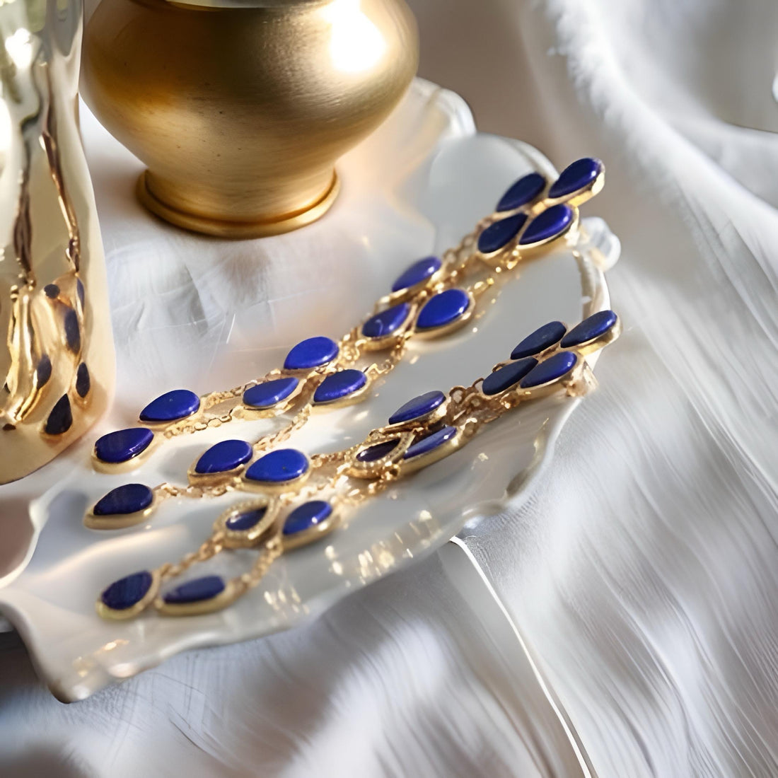 Lapis Lazuli Teardrop Tassel Earrings