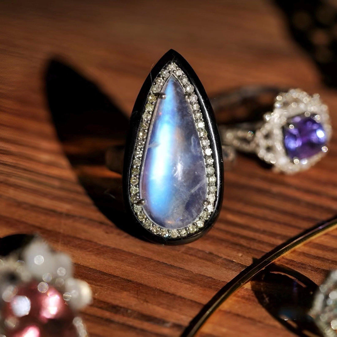 Natural Moonstone Rings in Sterling Silver