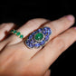 One-of-a-Kind 18K Solid White Gold Tanzanite, Emerald, and Diamond Cocktail Ring