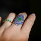 One-of-a-Kind 18K Solid White Gold Tanzanite, Emerald, and Diamond Cocktail Ring