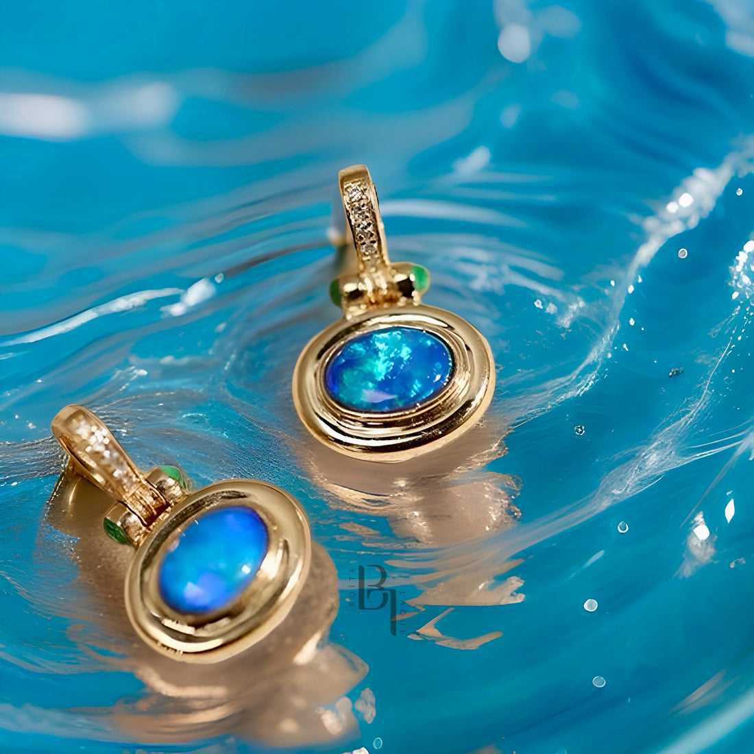 Dainty 18K Solid Gold Australian Opal Pendant – Natural Diamond & Emerald Accent