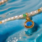 Dainty 18K Solid Gold Australian Opal Pendant – Natural Diamond & Emerald Accent