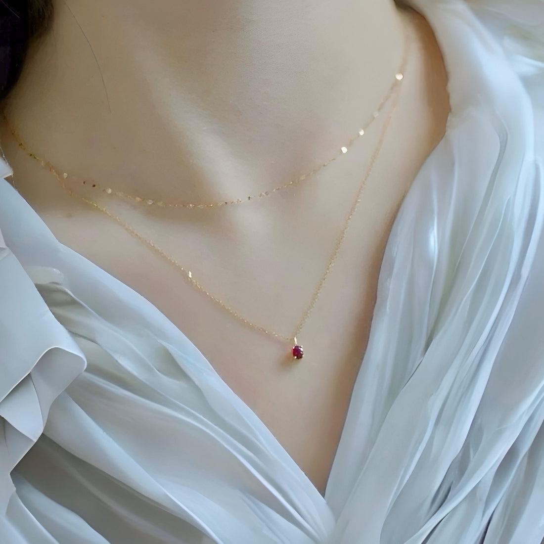 Solid 18k Gold Dainty Natural Ruby Charm Necklace