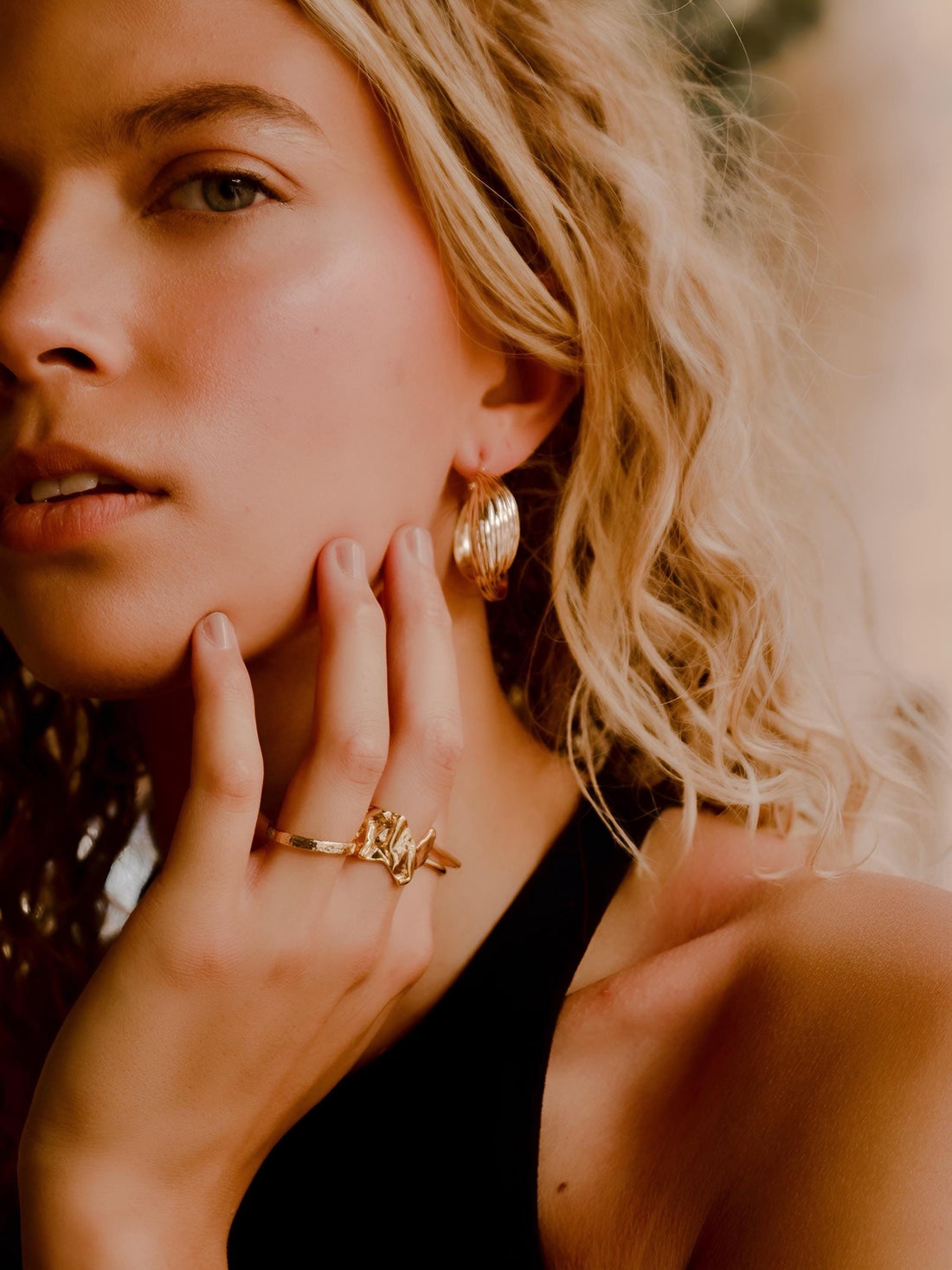 Solid 18K Yellow Gold Statement Hoops