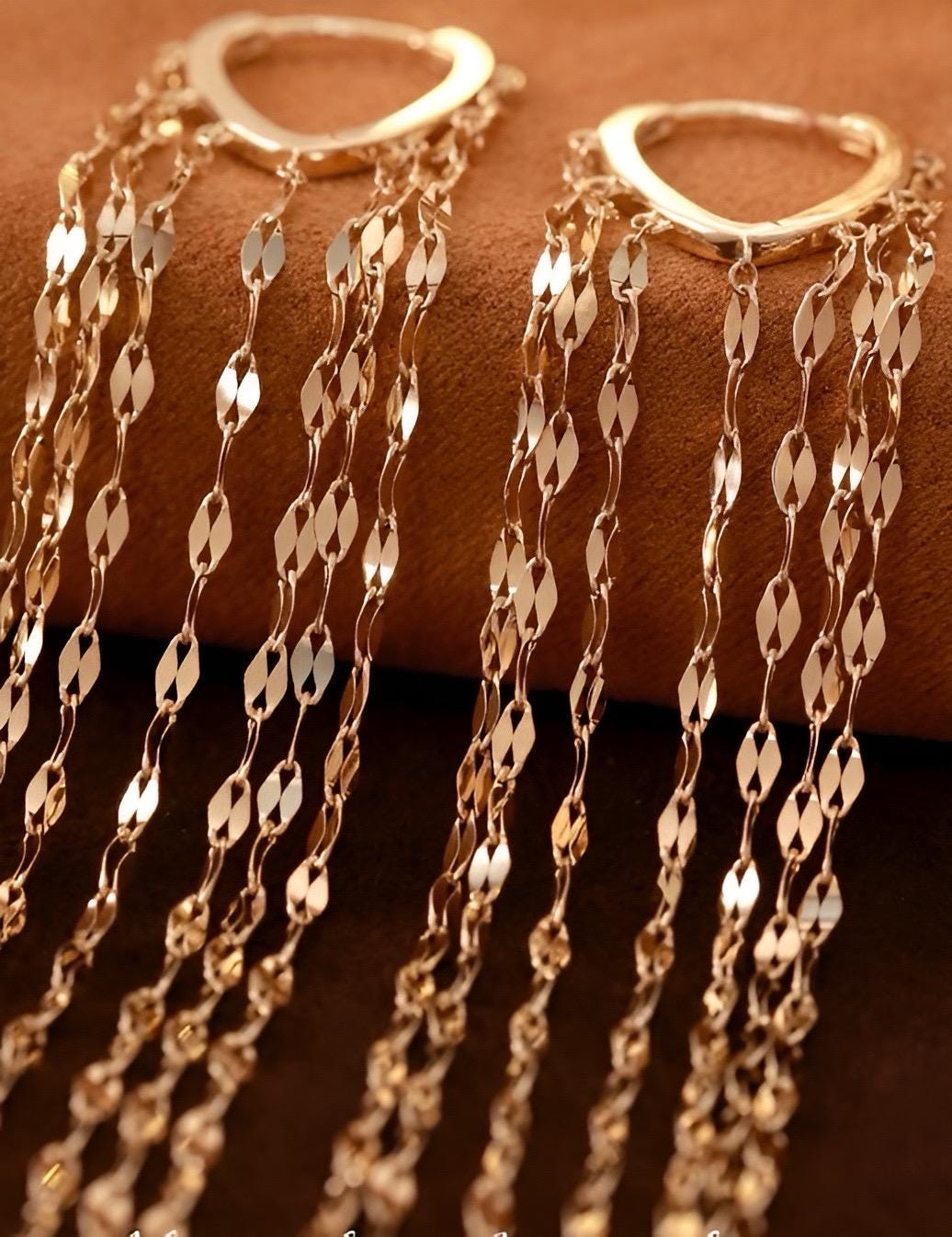 18K Solid Gold Tassel Earrings