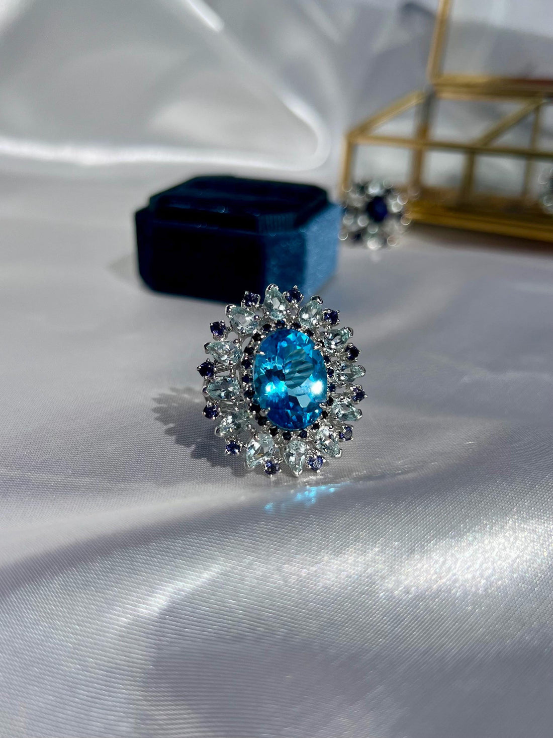 Blue Natural Swiss Topaz and Aquamarine Ring