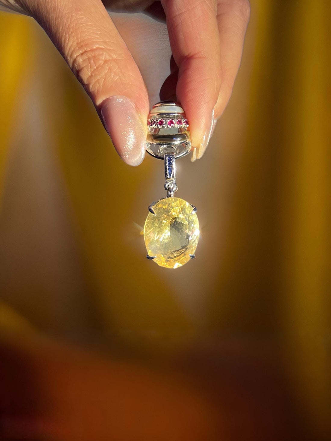 Natural Citrine Statement Necklace with Ruby Accent