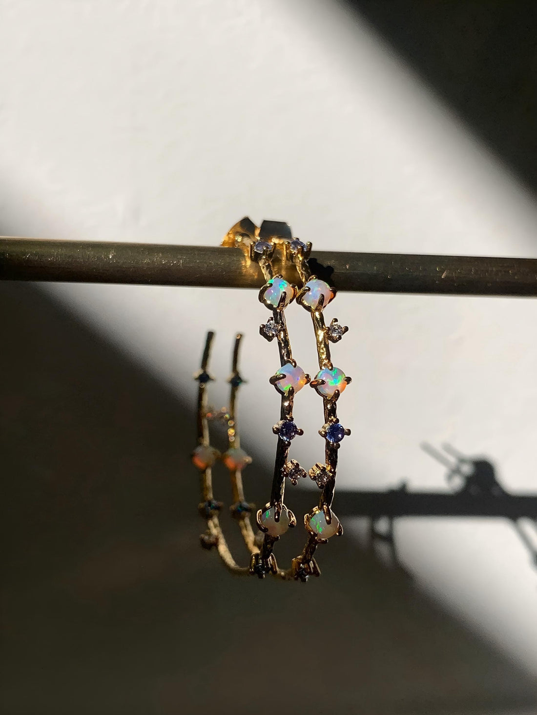 French-Inspired Small-Batch Artisanal Earrings with Opal and Sapphires