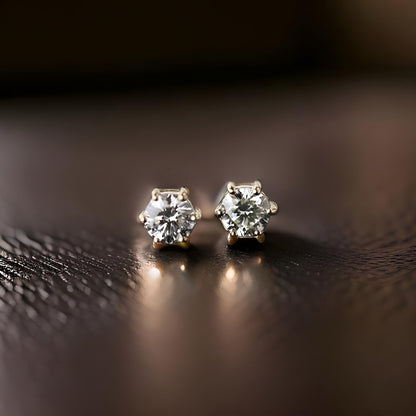 18K Solid Gold Diamond Stud Earrings