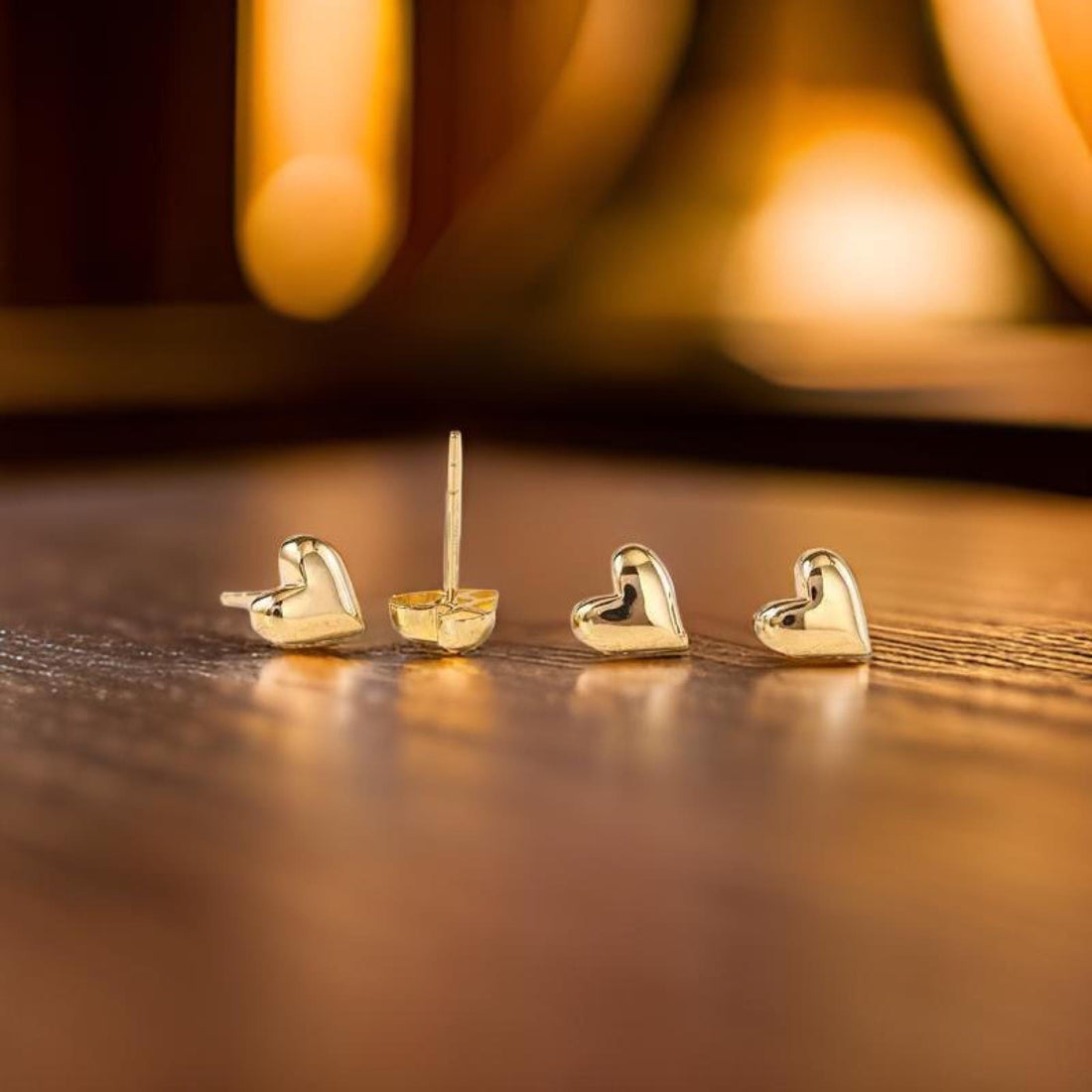 18K Solid Gold Heart Stud Earrings