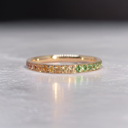 18K Solid Gold Rainbow Sapphire Band – Custom Stacking Ring