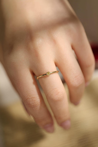 18K Solid Gold Natural Yellow Diamond Ring