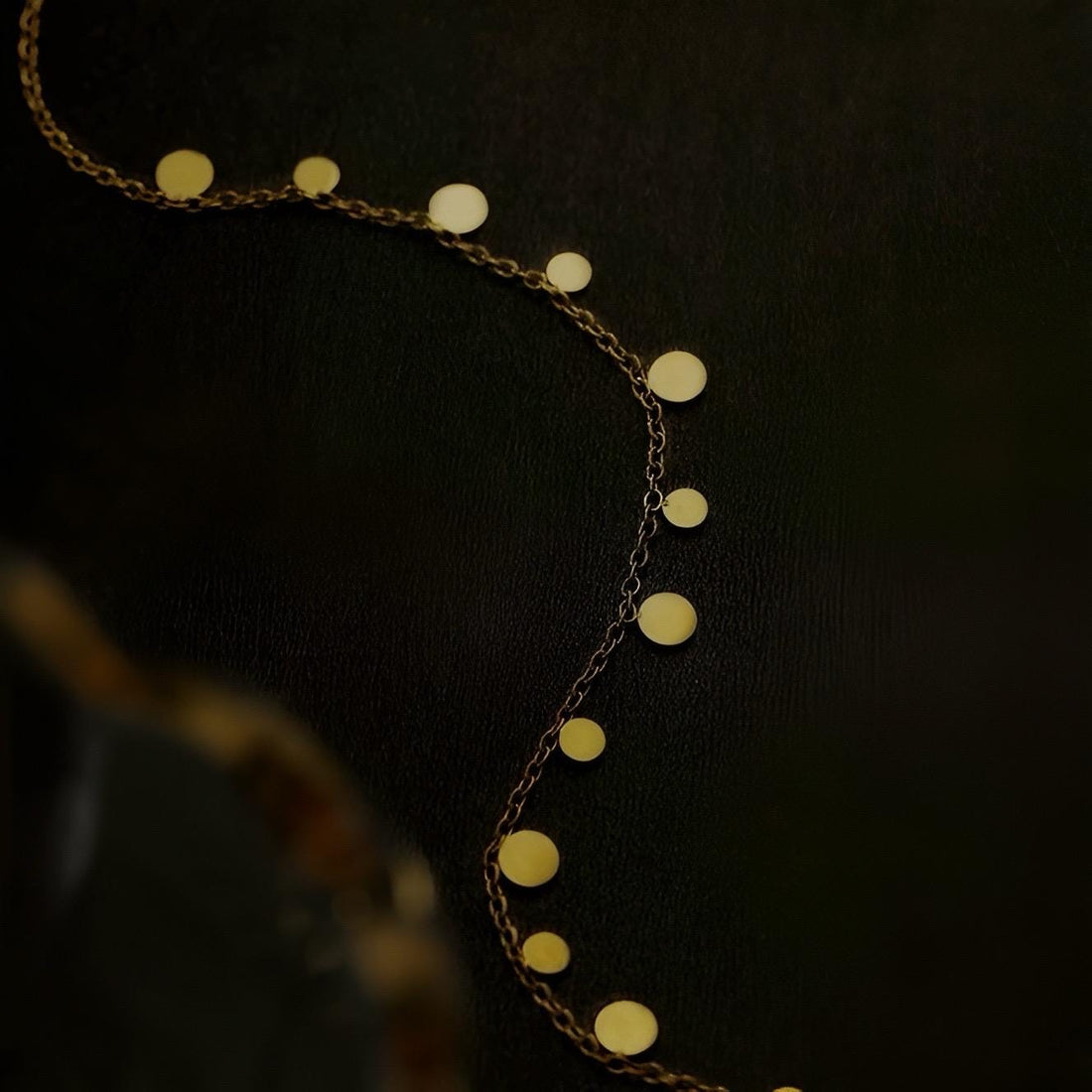 18K Solid Gold Tiny Drop Sequin Necklace