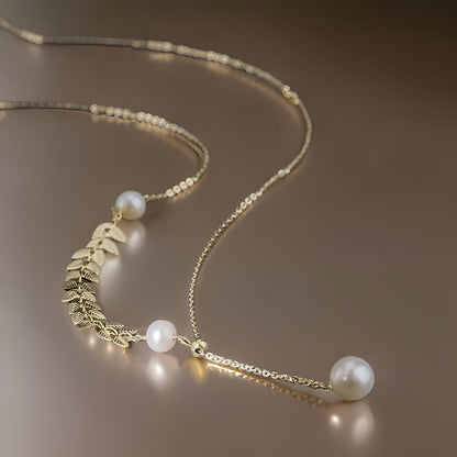 18K Solid Gold Akoya Pearl Lariat Necklace