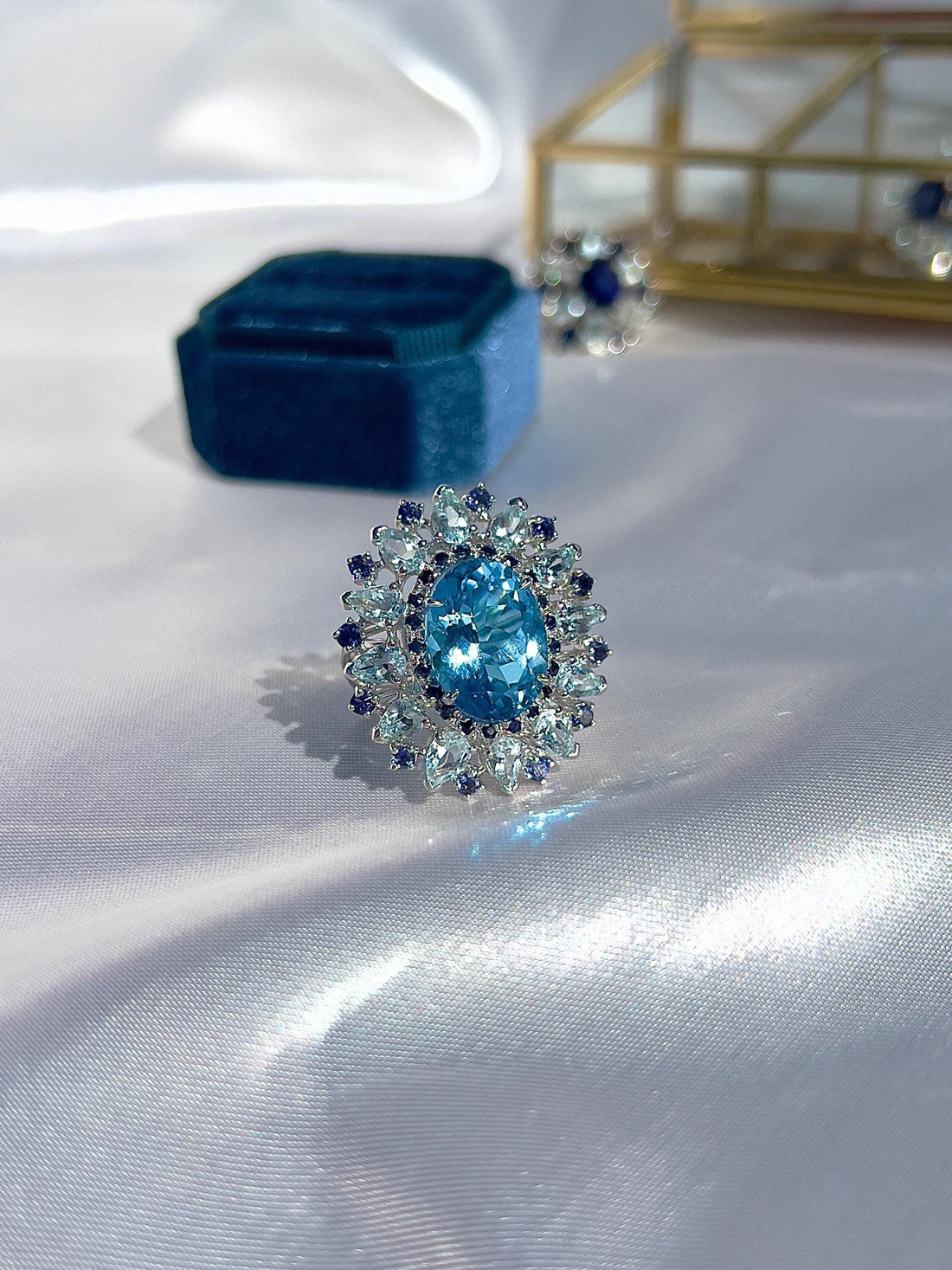 Blue Natural Swiss Topaz and Aquamarine Ring