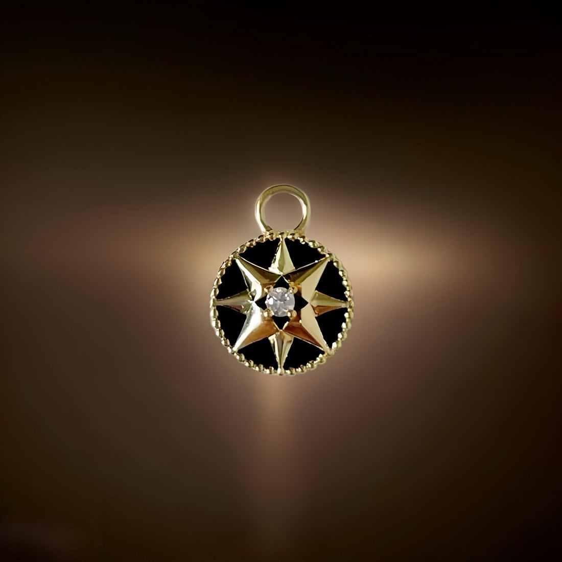 18K Solid Gold Starburst Charm with Onyx and Diamond