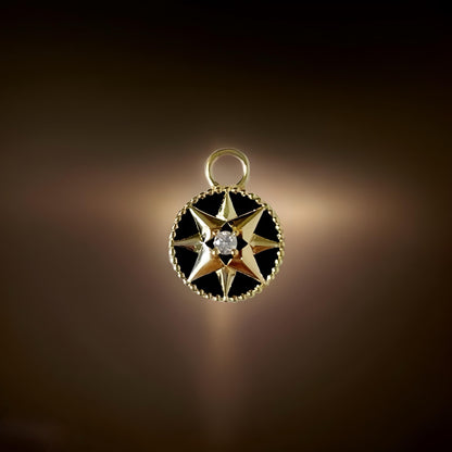 18K Solid Gold Starburst Charm with Onyx and Diamond
