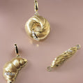 18K Solid Gold French Pastry Charms – Croissant, Doughnut, and Baguette Charms with Natural Diamonds