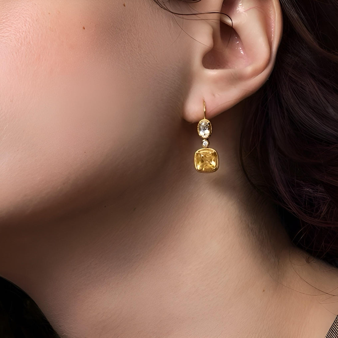 Small-Batch Artisanal Earrings with Natural Citrine and Topaz