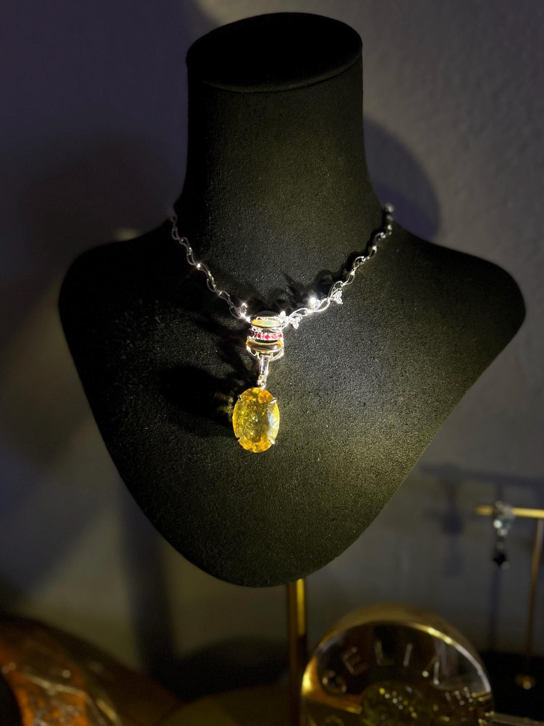 Natural Citrine Statement Necklace with Ruby Accent