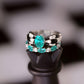 French Art Deco Paraiba Tourmaline Ring | Hand-Painted Enamel Checkered Band | Vintage-Inspired Cocktail Ring | Parisian Chic Jewelry Gift