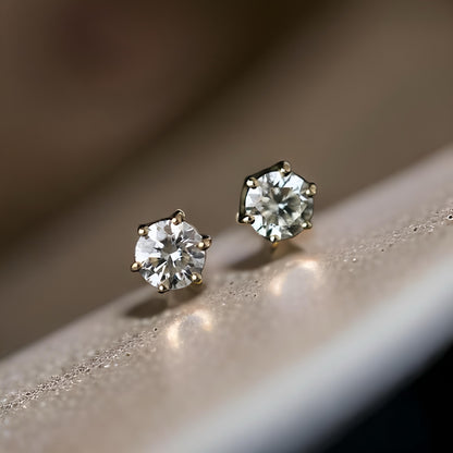 18K Solid Gold Six-Prong Natural Diamond Earrings, Minimalist Everyday Diamond Studs, Gift for her, dainty earrings