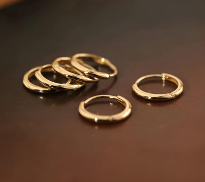 18K Solid Gold Tiny Hoop Earrings | 10mm, 12mm, 15mm Dainty Hoops