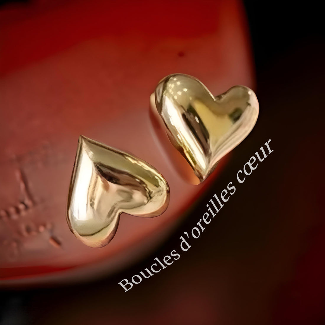 18K Solid Gold Heart Stud Earrings