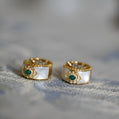 French-Inspired Small-Batch Artisanal Earrings with Green Jade and Mother of Pearl