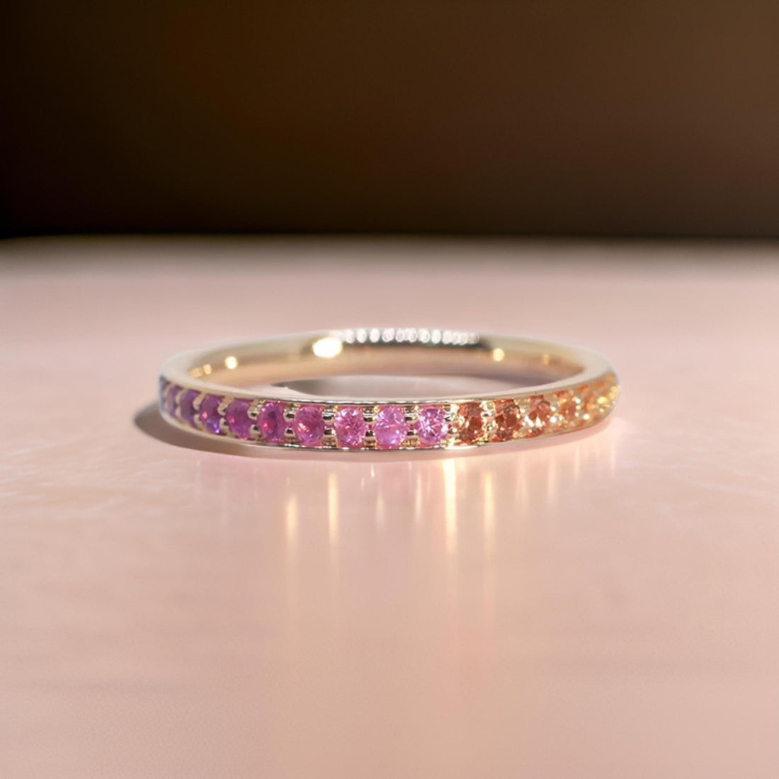 18K Solid Gold Natural Rainbow Sapphire Band with Tsavorite