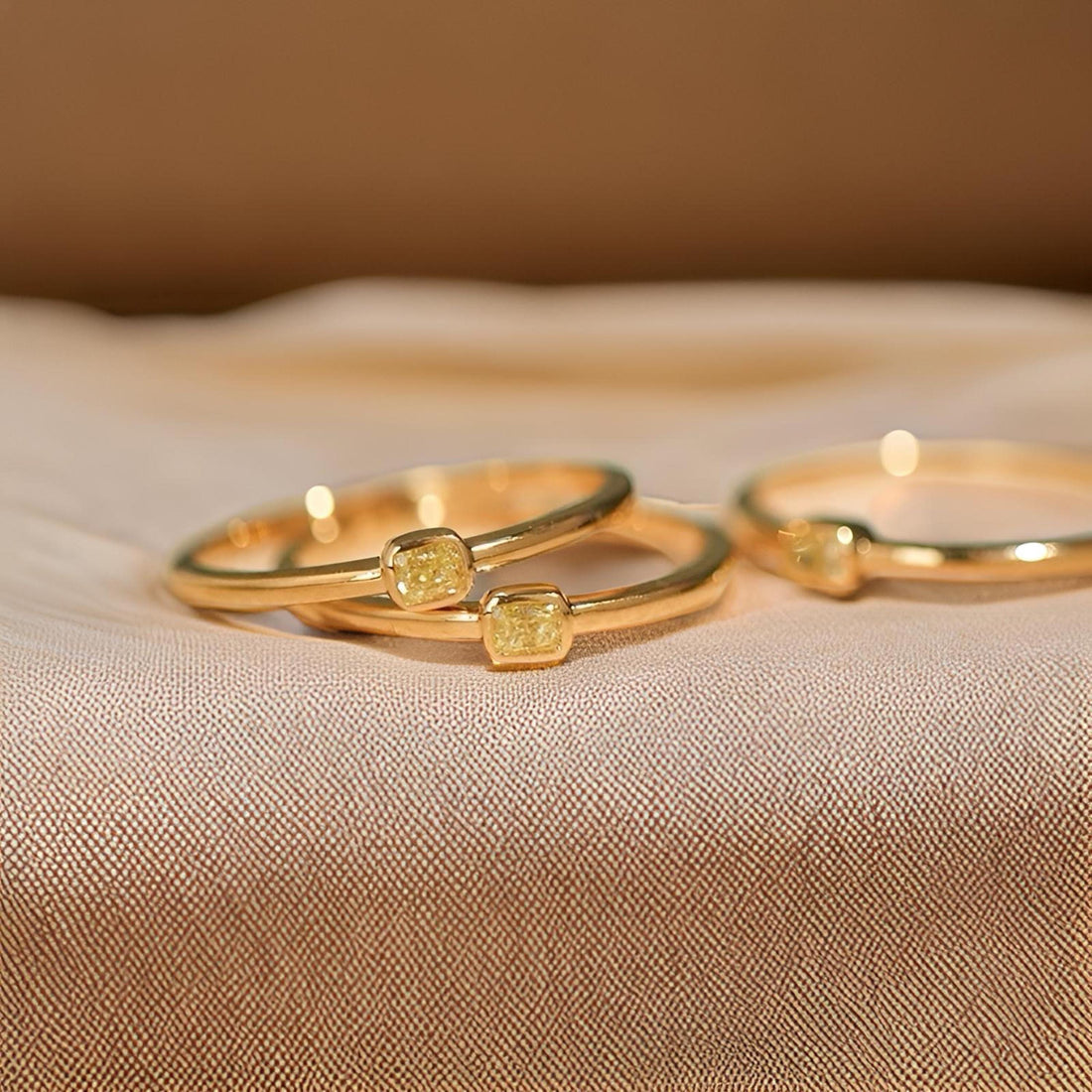 18K Solid Gold Natural Yellow Diamond Ring