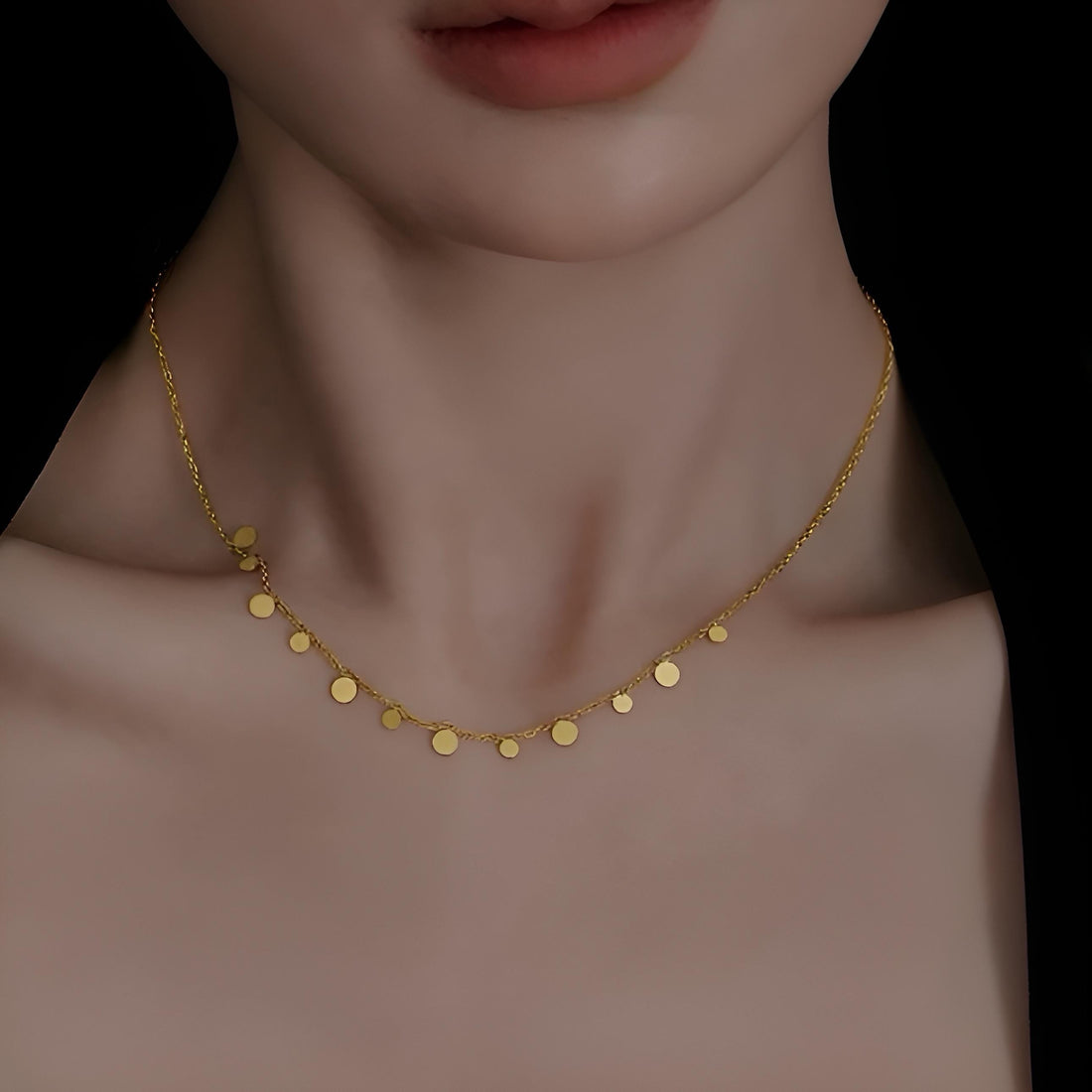 18K Solid Gold Tiny Drop Sequin Necklace