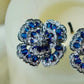 Vintage French-Inspired Small-Batch Artisanal Earrings with Diamonds and Blue Sapphires, Camellia Sapphire Earrings, gift for her