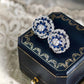 Vintage French-Inspired Small-Batch Artisanal Earrings with Diamonds and Blue Sapphires, Camellia Sapphire Earrings, gift for her