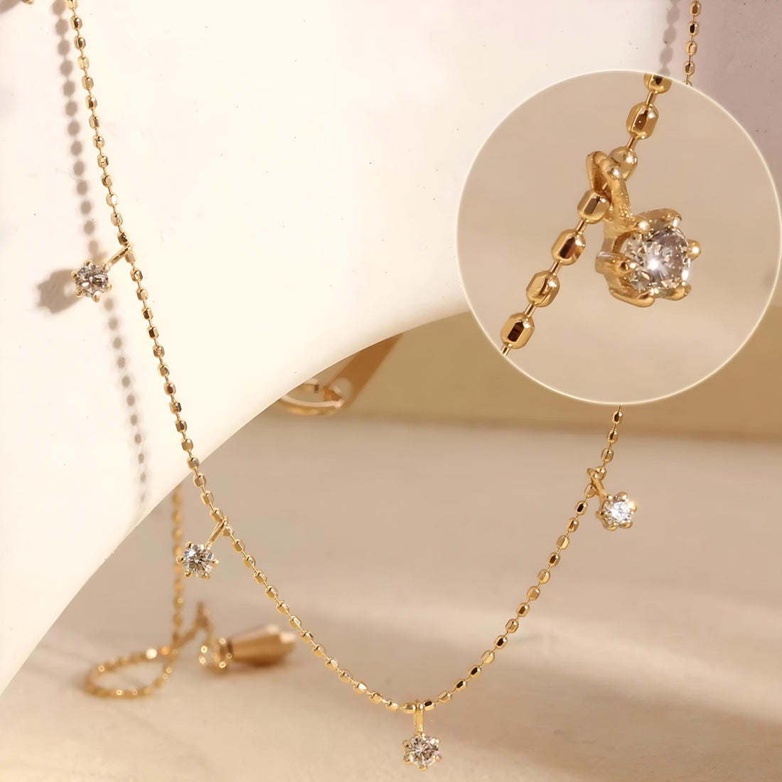 18K Solid Gold Diamond Station Necklace