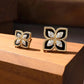 18K Solid Gold Four-Leaf Clover Natural Diamond Earrings