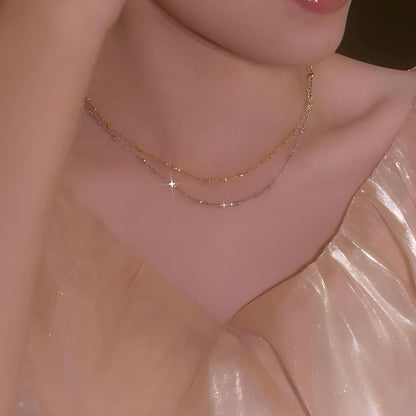 18K Gold Adjustable Sparkling Collarbone Necklace | Minimalist Lariat Necklace | Everyday Jewelry | Gift for Her everyday chain necklace